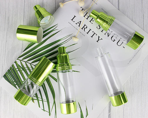 購入 15ml 30ml 40ml 50ml 80ml 100ml 120ml SAN プラスチックの金属化された緑色空気のないボトル online manufacture