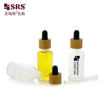 1 OZ 空き 透明 ガラス エッセンシャル オイル 贅沢 バンブー ショルダー ドラッパー ボトル 30ml