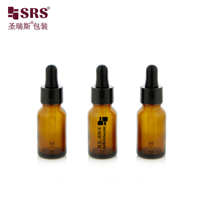15ml 0.5オンス 空のアンバー色 丸い厚い壁のカビ エッセンシャルオイル ガラスボトルドロッパー