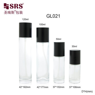GL021 30ml 50ml 100ml 120ml 透明モールドガラスローションポンプボトル ブラックキャップ付き カスタマイズ