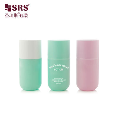 SRS-RE 50ml 丸底プラスチックエアレスポンプボトル、フェイシャルクリームローションジェル包装用